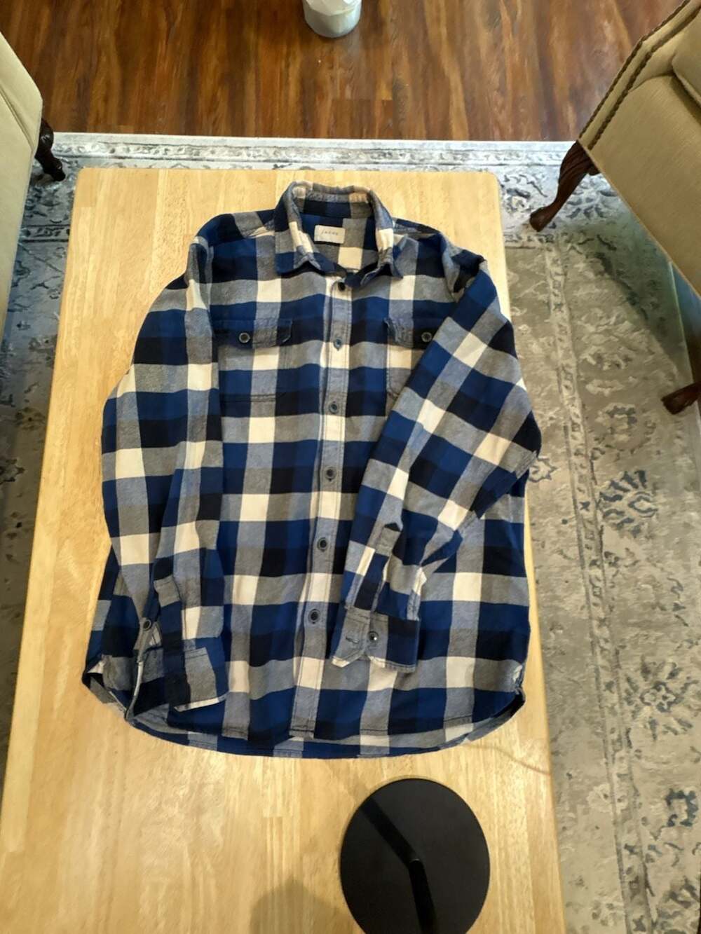 Jachs NY Blue Cream Black Plaid Buffalo Check Flannel shirt